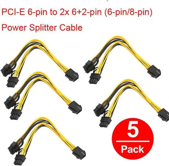 Main image of 5 Pcs PCI-E 6-pin to 2x 6+2-pin (6-pin/8-pin) Power Splitter Cable PCIE PCI Express 5X Length 8 inches / 20cm PCI-Express Power