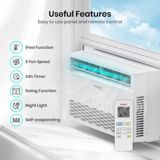 Alt view image 6 of 7 - TOSOT 8,000 BTU Window Air Conditioner with Remote Control, Energy Star Cools Rooms Up to 350 Sq Ft