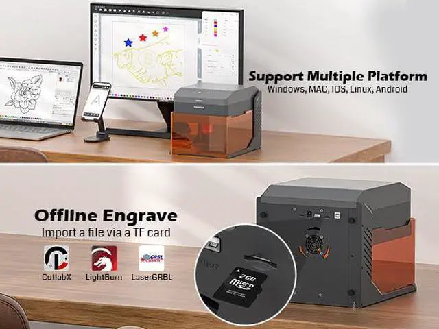Alt view image 5 of 5 - Kiosk 10W Laser Engraver, Light Weight & Portable Laser Engraver Machine, Home Laser Cutter with Acrylic Enclosure for DIY Wood/Leather/Metal, 3.9 x 3.9inch Engraving Area, Laser Safety Class 1