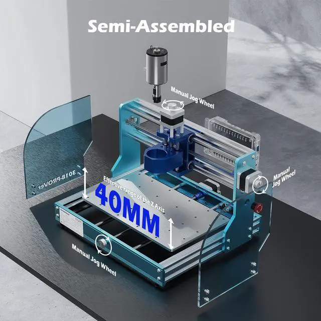 Alt view image 3 of 7 - 3018-PROVer V2 CNC Milling Machine, Desktop CNC for Beginners with Limit Switches & Emergency-Stop, Upgraded Z Axis Aluminum Spoilboard, Working Area 284 x 180 x 40mm (11.2 x 7.1 x 1.6 inches)