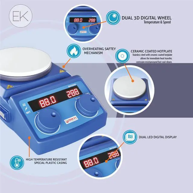 Alt view image 3 of 6 - Four E's Scientific Digital magnetic stirrer heating hot plate, 100  1500 rpm stir speed, rt  280 degree c temp, 600 w heat power, 5000ml max, lab equipment supply science lab, craft homebrew