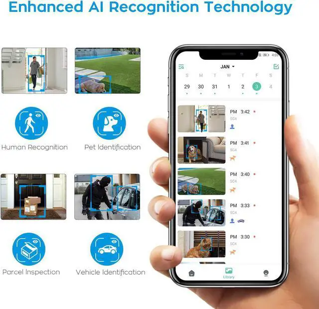 Alt view image 3 of 7 - Kittyhok 2K Wireless Security Camera Outdoor w/ AI Detection, 4MP WiFi Home Surveillance Camera, Rechageable, Color Night Vision, Spotlight, 2-Way Audio, IP66 Weatherproof, Cloud Storage