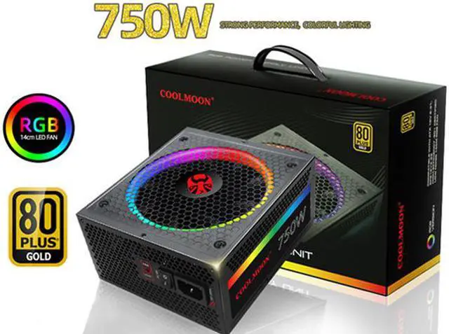 Main image of COOLMOON ATX Power Supply 750W Fully Modular 80+ Gold Certified with Addressable RGB Light - Vairous Color Mode, RGB-750W