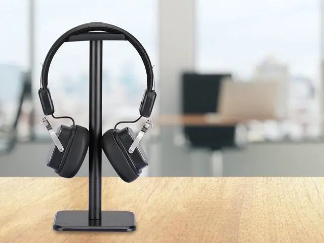 Alt view image 6 of 7 - Headphone Stand Headset Holder  Earphone Stand with Aluminum Supporting Bar Flexible Headrest ABS Solid Base for All Headphones Size (Black)