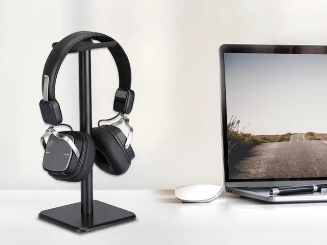 Alt view image 7 of 7 - Headphone Stand Headset Holder  Earphone Stand with Aluminum Supporting Bar Flexible Headrest ABS Solid Base for All Headphones Size (Black)