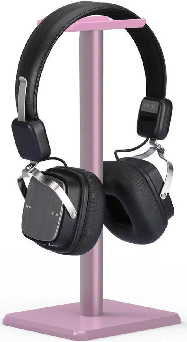 Alt view image 2 of 7 - Headphone Stand Headset Holder  Earphone Stand with Aluminum Supporting Bar Flexible Headrest ABS Solid Base for All Headphones Size (Pink)