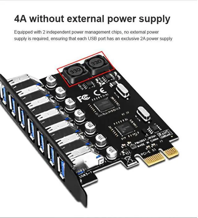 Alt view image 3 of 6 - 7 port USB 3.0 PCI-E Expansion Card PCI express PCIe USB 3.0 hub adapter 7-port USB3.0 controller USB 3 0 PCI e PCIe express x1