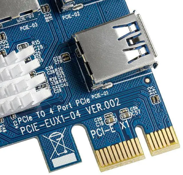 Alt view image 5 of 6 - PCI-E 1 to 4 PCI-E Adapter 16X slots Riser Card PCI-E 1X to External 4 PCI-e slot Adapter PCIe Multiplier Card for Bitcoin Miner