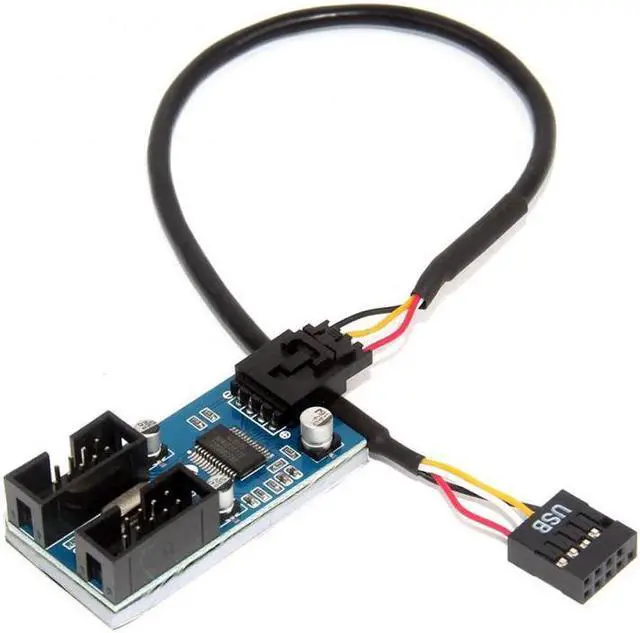 Alt view image 2 of 6 - USB 2.0 Extender 1 to 2 Connector Adapter Port Multilier 9 pin USB header Male 1 to 4 Female Extension Cable Desktop Card HUB