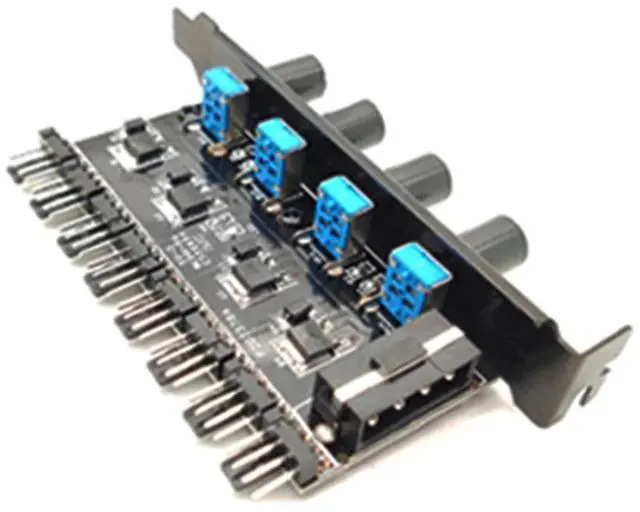 Alt view image 5 of 6 - Extension Cable Splitter Adapter Controller 8 Channels 4 Knobs CPU Cooler PC Case Cooling Fan Speed Controller PCI Bracket