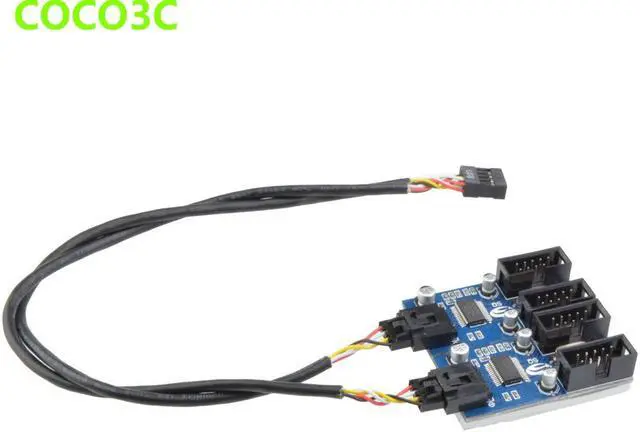 Alt view image 2 of 6 - 9pin USB header Male 1 to 4 Female Extension Cable Card Motherboard 9-Pin USB HUB USB 2.0 9 pin Connector Adapter Port Multilier