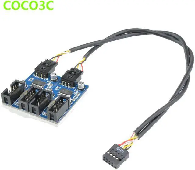 Main image of 9pin USB header Male 1 to 4 Female Extension Cable Card Motherboard 9-Pin USB HUB USB 2.0 9 pin Connector Adapter Port Multilier