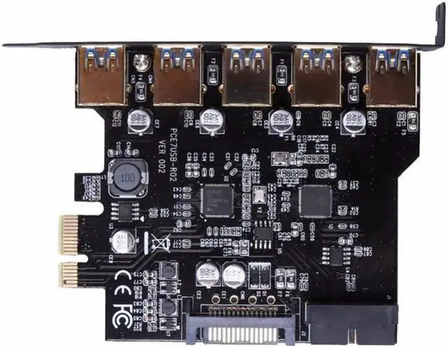 Main image of Amify 5 Ports PCI-E to USB 3.0 19-Pin PCI Express Expansion Card SATA 15PIN Connector With CD Driver for Laptop desktop Windows