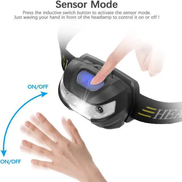 Alt view image 5 of 7 - USB Rechargeable LED Head Lamp Outdoor Running Waterproof Headlight with Motion Sensor 5 Lighting Modes, Black