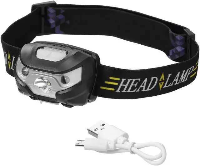 Alt view image 7 of 7 - USB Rechargeable LED Head Lamp Outdoor Running Waterproof Headlight with Motion Sensor 5 Lighting Modes, Black