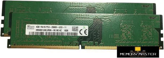 Main image of 8GB(2X4GB) Hynix HMA851U6CJR6N-VK DDR4 2666Mhz PC4-21300 CL19 1.2V Desktop Memory Module
