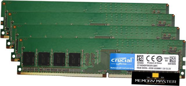 Crucial 64GB (4x16GB) DDR4 UDIMM 3200MHz PC4-25600 CL22 Single Rank Desktop  PC Memory RAM CT16G4DFRA320.C8FE