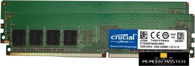 Crucial 32GB (2x16GB) DDR4 UDIMM 2666MHz CL19 Single Rank Desktop PC Memory  RAM CT16G4DFRA266.M8FE