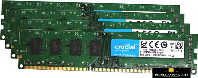 Crucial 32GB(8GB x4) DDR3 1600mhz PC3 CT102464BA160B.M16FP