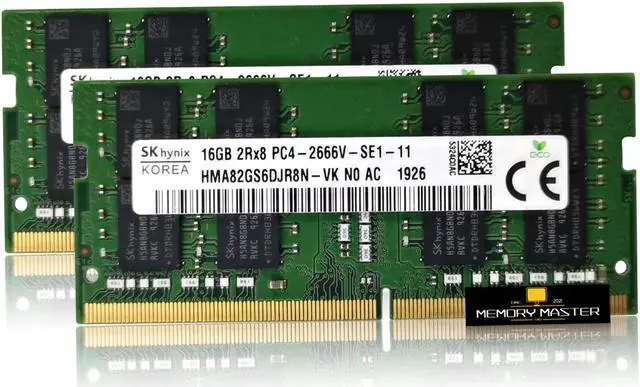 Main image of Hynix 32GB(2X16GB) HMA82GS6DJR8N-VK DDR4-2666MHz RAM is SODIMM PC4-21300 1.2V, CL19, 2RX8  PIN-260 Notebook/Laptop Memory