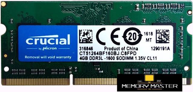 Crucial 4GB DDR3L-1600 SODIMM Memory Module - CT51264BF160BJ