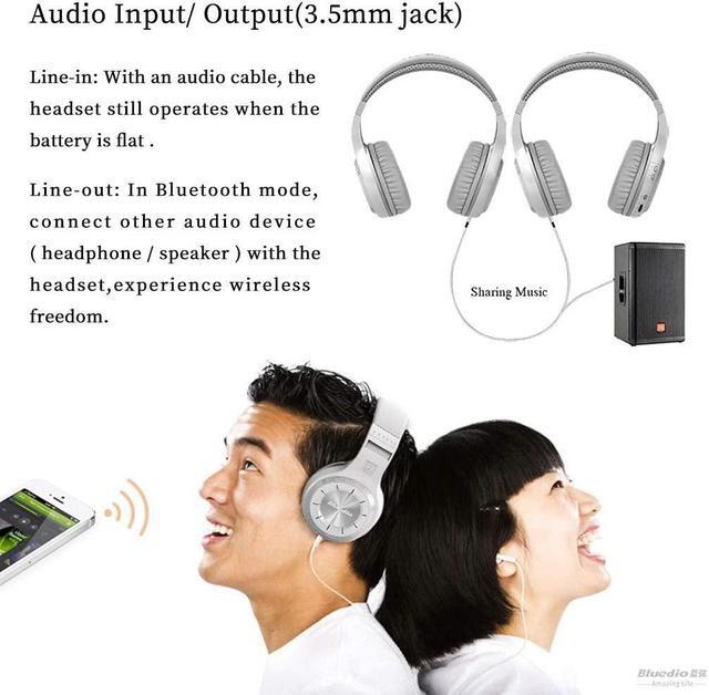 Alt view image 3 of 5 - Bluedio Wireless Bluetooth V5.0 Stereo Headphones with Mic (HT Turbine White )
