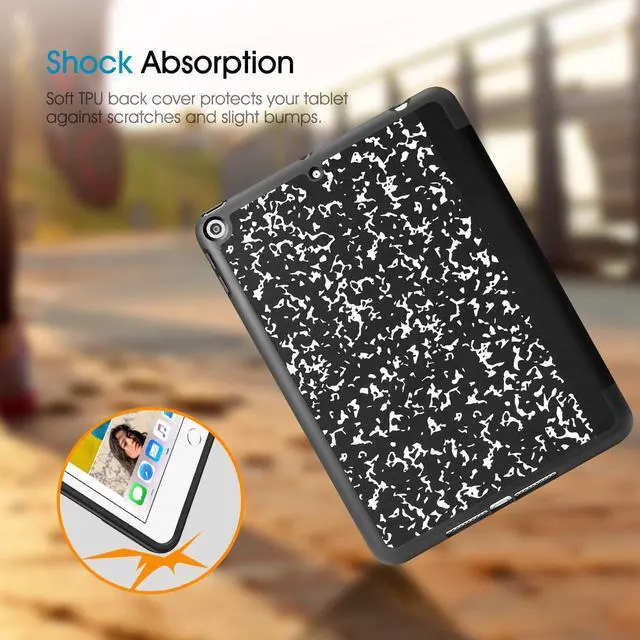 Alt view image 6 of 7 - Case with Pencil Holder for iPad Mini 5 2019 - [SlimShell] Lightweight Soft TPU Back Protective Smart Stand Cover with Auto Wake/Sleep for iPad Mini 5th Generation 7.9 Composition Book Black