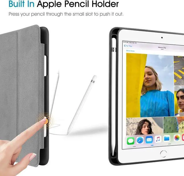 Alt view image 4 of 7 - Case with Pencil Holder for iPad Mini 5 2019 - [SlimShell] Lightweight Soft TPU Back Protective Smart Stand Cover with Auto Wake/Sleep for iPad Mini 5th Generation 7.9 Composition Book Black