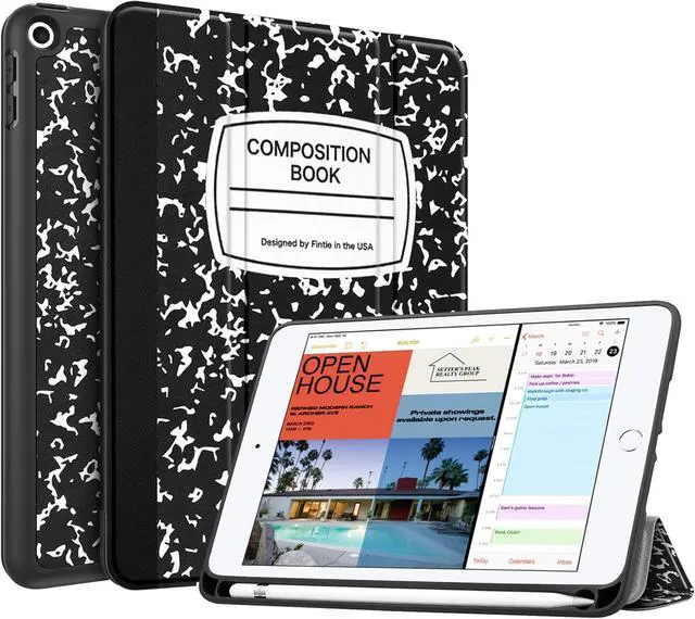 Main image of Case with Pencil Holder for iPad Mini 5 2019 - [SlimShell] Lightweight Soft TPU Back Protective Smart Stand Cover with Auto Wake/Sleep for iPad Mini 5th Generation 7.9 Composition Book Black