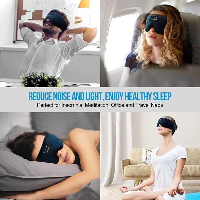 Alt view image 7 of 7 - LC-dolida Sleeping Headphones Bluetooth Eye Mask, Sleep Mask with Bluetooth Headphones Wireless 3D Music Sleep Headphones with Thin Stereo Speakers for Side Sleepers Travelers Nappers (Dark Blue)