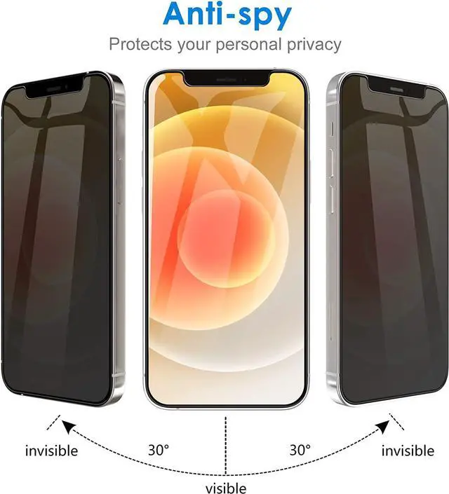 Alt view image 4 of 7 - Privacy Screen Protector for iPhone 12/12 Pro 6.1-Inch Anti Spy Tempered Glass Film 2-Pack