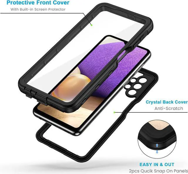 Alt view image 3 of 7 - for  Galaxy A32 5G Phone Case IP68 Waterproof Dustproof Case Built-in Screen Protector Heavy Duty Full Body Protective Phone Case for Galaxy A32 5G Black/Clear