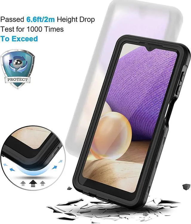 Alt view image 5 of 7 - for  Galaxy A32 5G Phone Case IP68 Waterproof Dustproof Case Built-in Screen Protector Heavy Duty Full Body Protective Phone Case for Galaxy A32 5G Black/Clear