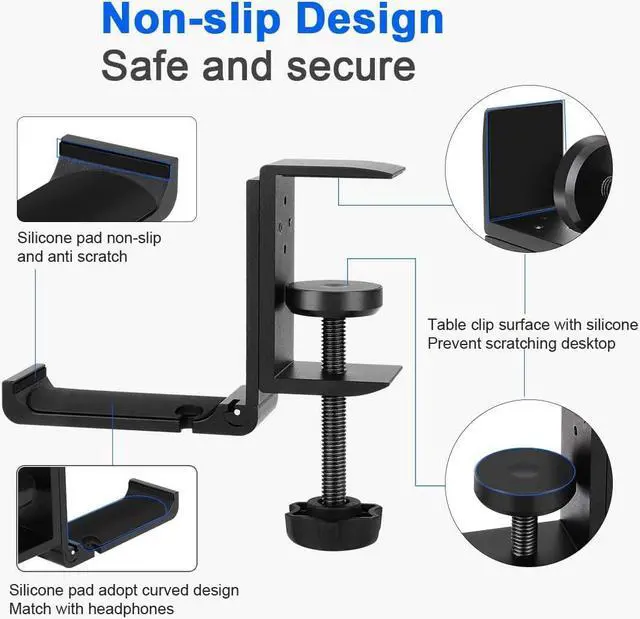 Alt view image 3 of 7 - Goldmille Aluminum Headphone Stand Hanger Foldable with Cable Clip Headset Holder Clamp Hook Under Desk, Save Your Space While Working & Gaming