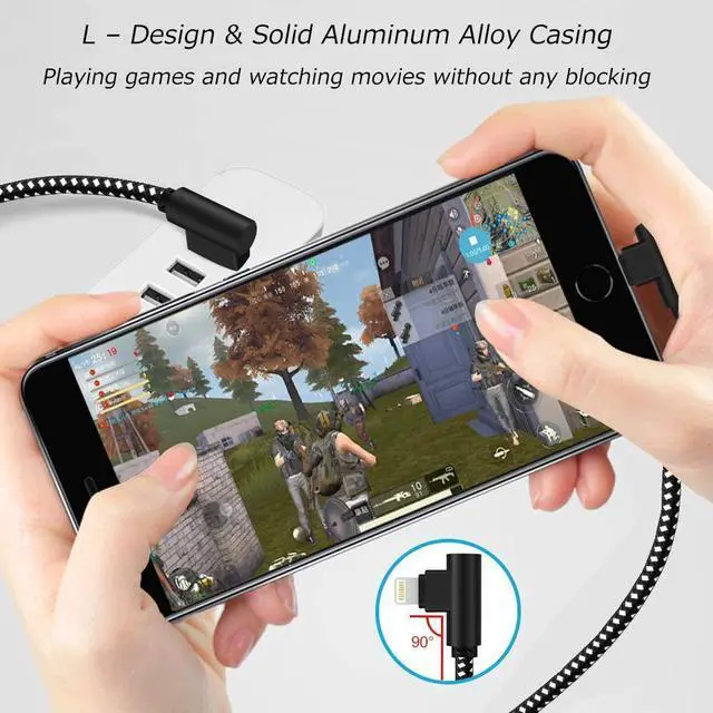 Alt view image 4 of 7 - [3-Pack] Right Angle iPhone Charging Cable Nylon Braided 90 Degree Elbow Design Compatible with iPhone Xs Max/XS/XR/X 8 7 6s 6 Plus SE 5s 5c 5 iPad Mini/Air/Pro (Black White 10ft)