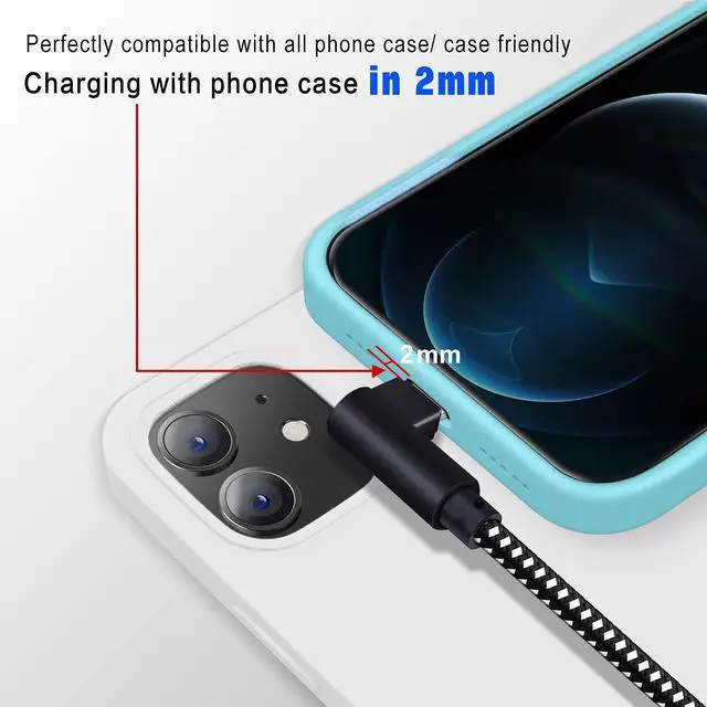 Alt view image 6 of 7 - [3-Pack] Right Angle iPhone Charging Cable Nylon Braided 90 Degree Elbow Design Compatible with iPhone Xs Max/XS/XR/X 8 7 6s 6 Plus SE 5s 5c 5 iPad Mini/Air/Pro (Black White 10ft)