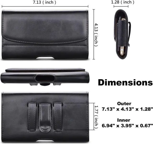 Alt view image 2 of 7 - Takfox Phone Holster for Samsung Galaxy Note 20 Ultra S24 Ultra S23+S21 S20 A13 A14 A15 A35 A02S A03S A32 A23 A54,iPhone 15 Pro Max 14 13 XR Leather Belt Clip Loops Phone Pouch Card Holder Case,Black