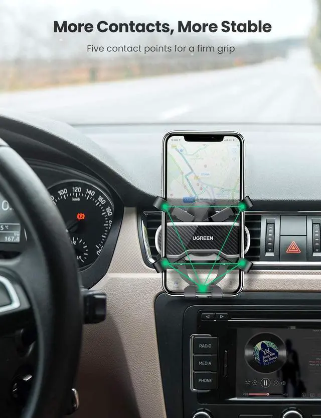 Alt view image 2 of 8 - UGREEN Car Phone Mount Retractable Air Vent Gravity Cell Phone Holder Cradle with Hook for iPhone 12 mini 12 Pro Max 11 XS XR X 8 Plus, Samsung S20 Ultra Note 20 10 S10 S9 S8 Plus, Mate 30 Pro, LG V40