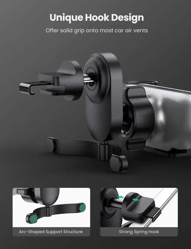 Alt view image 3 of 8 - UGREEN Car Phone Mount Retractable Air Vent Gravity Cell Phone Holder Cradle with Hook for iPhone 12 mini 12 Pro Max 11 XS XR X 8 Plus, Samsung S20 Ultra Note 20 10 S10 S9 S8 Plus, Mate 30 Pro, LG V40