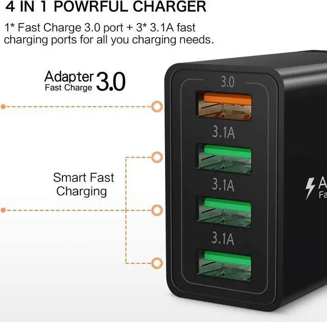 Alt view image 2 of 7 - USB-C Wall Charger 33W Durable 4Port QC3.0 Power Adapter Fast Charging 2Pack Boxeroo Desktop Charger Charging Block Compatible for Galaxy S22 S10/S9/S8, Note10, G5/V40, iPhone 11/Pro Max,iPad