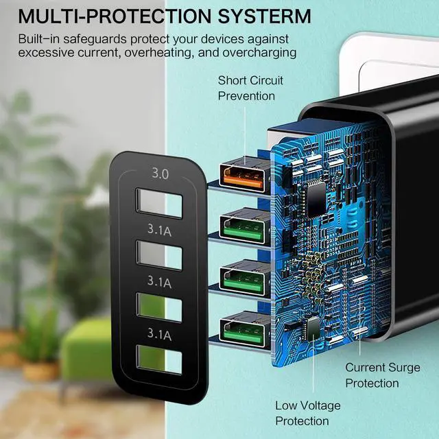 Alt view image 3 of 7 - USB-C Wall Charger 33W Durable 4Port QC3.0 Power Adapter Fast Charging 2Pack Boxeroo Desktop Charger Charging Block Compatible for Galaxy S22 S10/S9/S8, Note10, G5/V40, iPhone 11/Pro Max,iPad