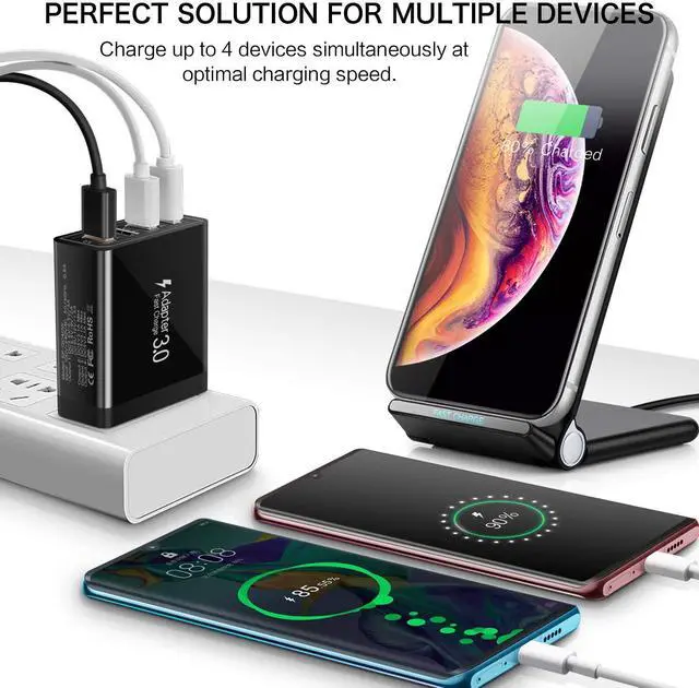 Alt view image 4 of 7 - USB-C Wall Charger 33W Durable 4Port QC3.0 Power Adapter Fast Charging 2Pack Boxeroo Desktop Charger Charging Block Compatible for Galaxy S22 S10/S9/S8, Note10, G5/V40, iPhone 11/Pro Max,iPad