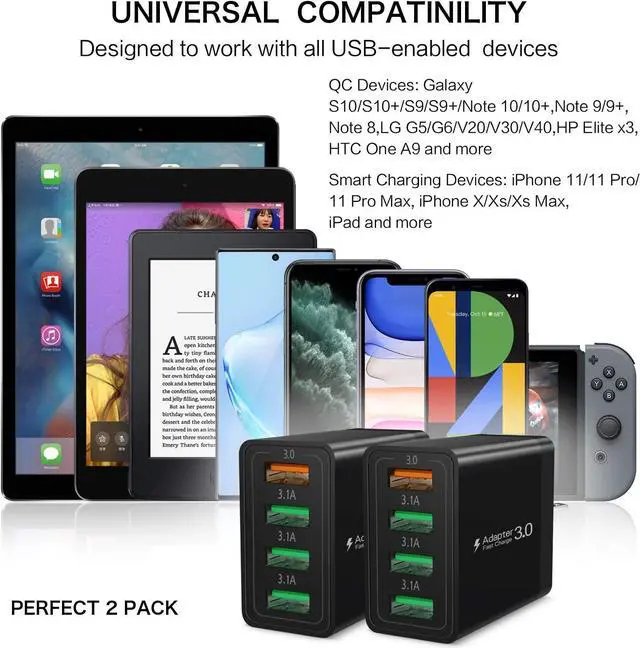 Alt view image 7 of 7 - USB-C Wall Charger 33W Durable 4Port QC3.0 Power Adapter Fast Charging 2Pack Boxeroo Desktop Charger Charging Block Compatible for Galaxy S22 S10/S9/S8, Note10, G5/V40, iPhone 11/Pro Max,iPad