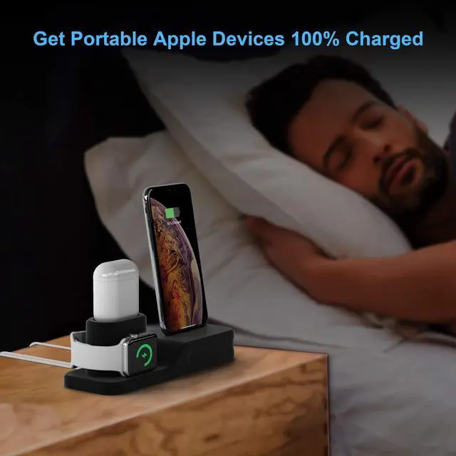 Alt view image 7 of 7 - seacosmo 3 in 1 Charging Stand Compatible with Apple Watch Series 6/SE/5/4/3/2/1, Silicone Stand for iWatch iPhone Airpods, Docking Station for iPhone 12/SE/11/Pro/Max/XR/XS/8/7/6/Plus, Black