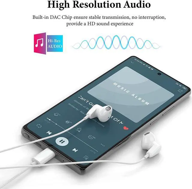 Alt view image 2 of 7 - USB C Headphones for iPad Pro/iPhone 17 16 15 Pro Max Air HiFi Stereo USB-C Wired Earbuds Microphone Volume Control Type C Earphone for S26 S25 S24 S23 Ultra S22 S21 Note 20 Pixel 10 9 8 7 6 5