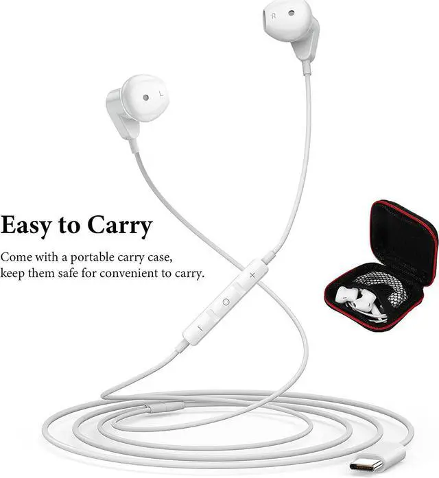 Alt view image 6 of 7 - USB C Headphones for iPad Pro/iPhone 17 16 15 Pro Max Air HiFi Stereo USB-C Wired Earbuds Microphone Volume Control Type C Earphone for S26 S25 S24 S23 Ultra S22 S21 Note 20 Pixel 10 9 8 7 6 5