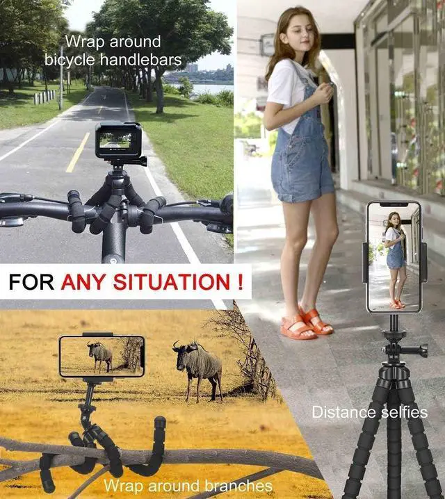 Alt view image 4 of 6 - Phone Tripod, Flexible Tripod, Upgrade 4-Axis Angle Adjustment, Unique 360° Rotating Holder, Sturdy Octopus-Style Legs, and Wireless Remote Shutter for iPhone, Android Phone, DSLR Camera, and GoPro.
