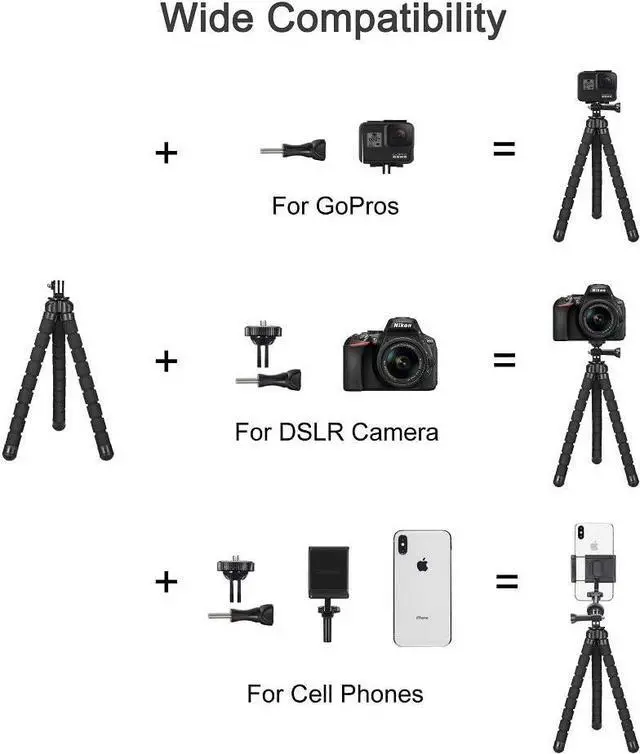 Alt view image 6 of 6 - Phone Tripod, Flexible Tripod, Upgrade 4-Axis Angle Adjustment, Unique 360° Rotating Holder, Sturdy Octopus-Style Legs, and Wireless Remote Shutter for iPhone, Android Phone, DSLR Camera, and GoPro.