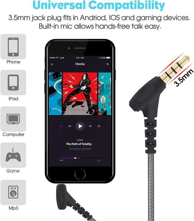 Alt view image 2 of 7 - Super Bass Wired Earbuds with Microphone  Noise Cancelling, Deep Bass Ear Buds for Gaming, Travel, Work  Comfortable, Durable Wired Earphones with Mic, Compatible with iPhone, Samsung