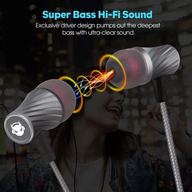 Alt view image 3 of 7 - Super Bass Wired Earbuds with Microphone  Noise Cancelling, Deep Bass Ear Buds for Gaming, Travel, Work  Comfortable, Durable Wired Earphones with Mic, Compatible with iPhone, Samsung